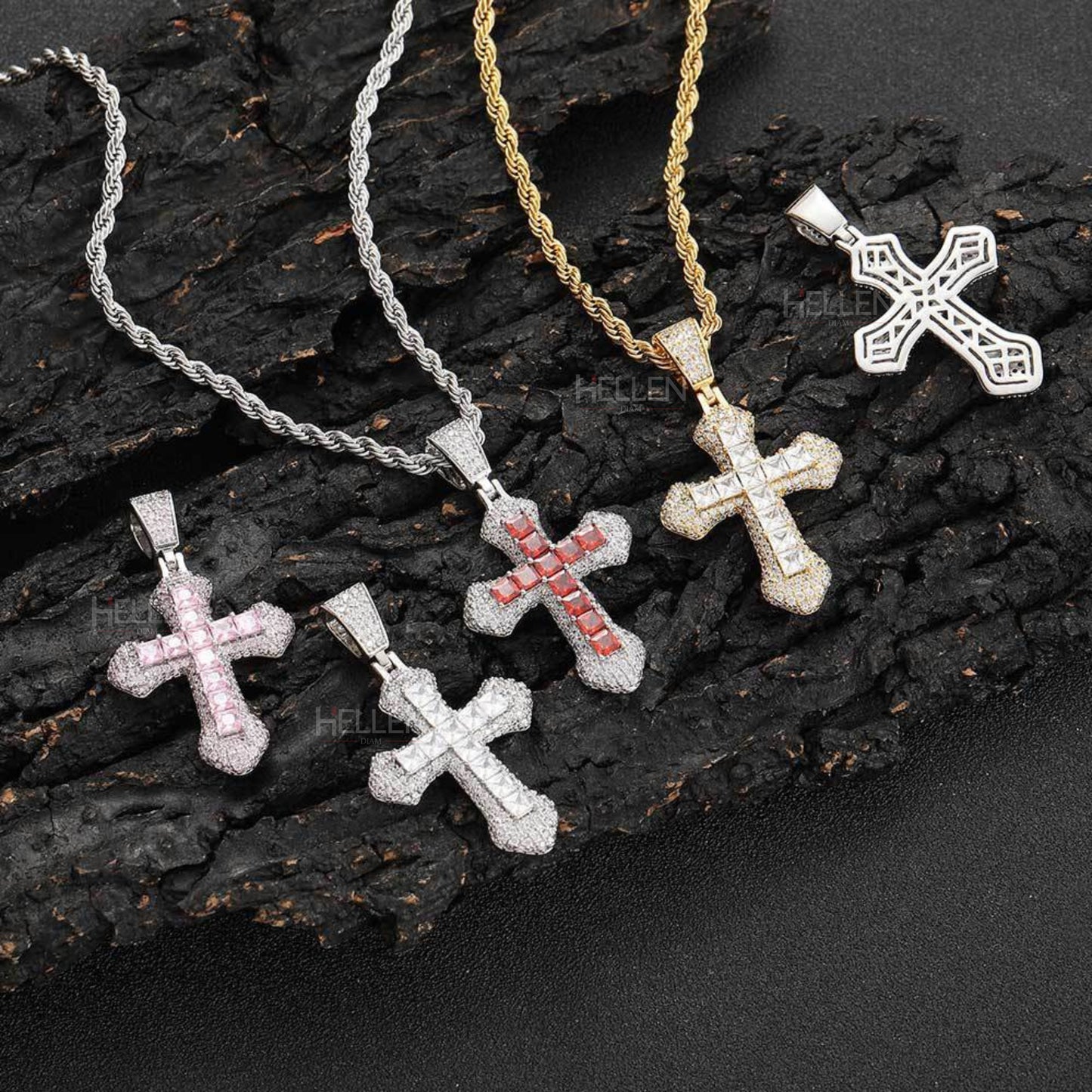 Hip Hop Crossed Pendent With Gemstone And Moissanites of You Choice