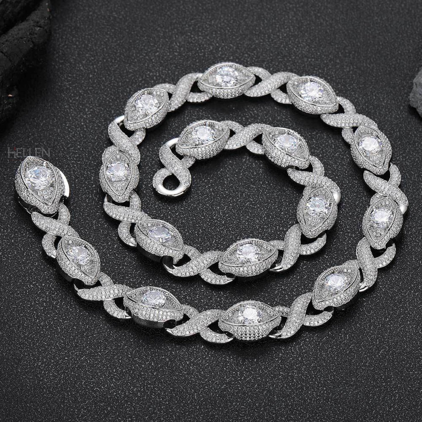 12MM Infinity and Open Eye Round Cut Solitaire Hip Hop Chain With Moissanite