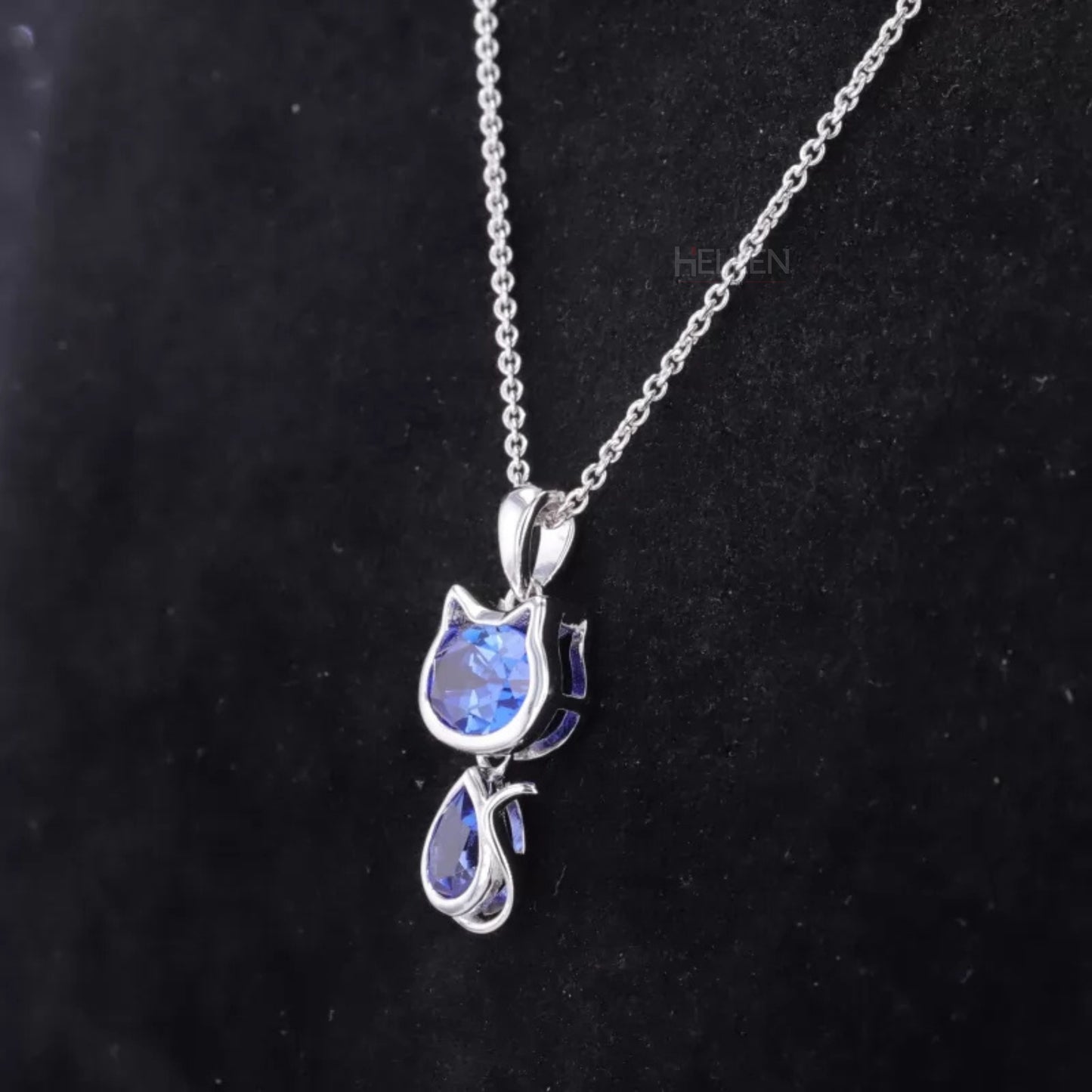 Pear & Oval Cut Gemstone Cat Animal Necklace, Your Choice of Color