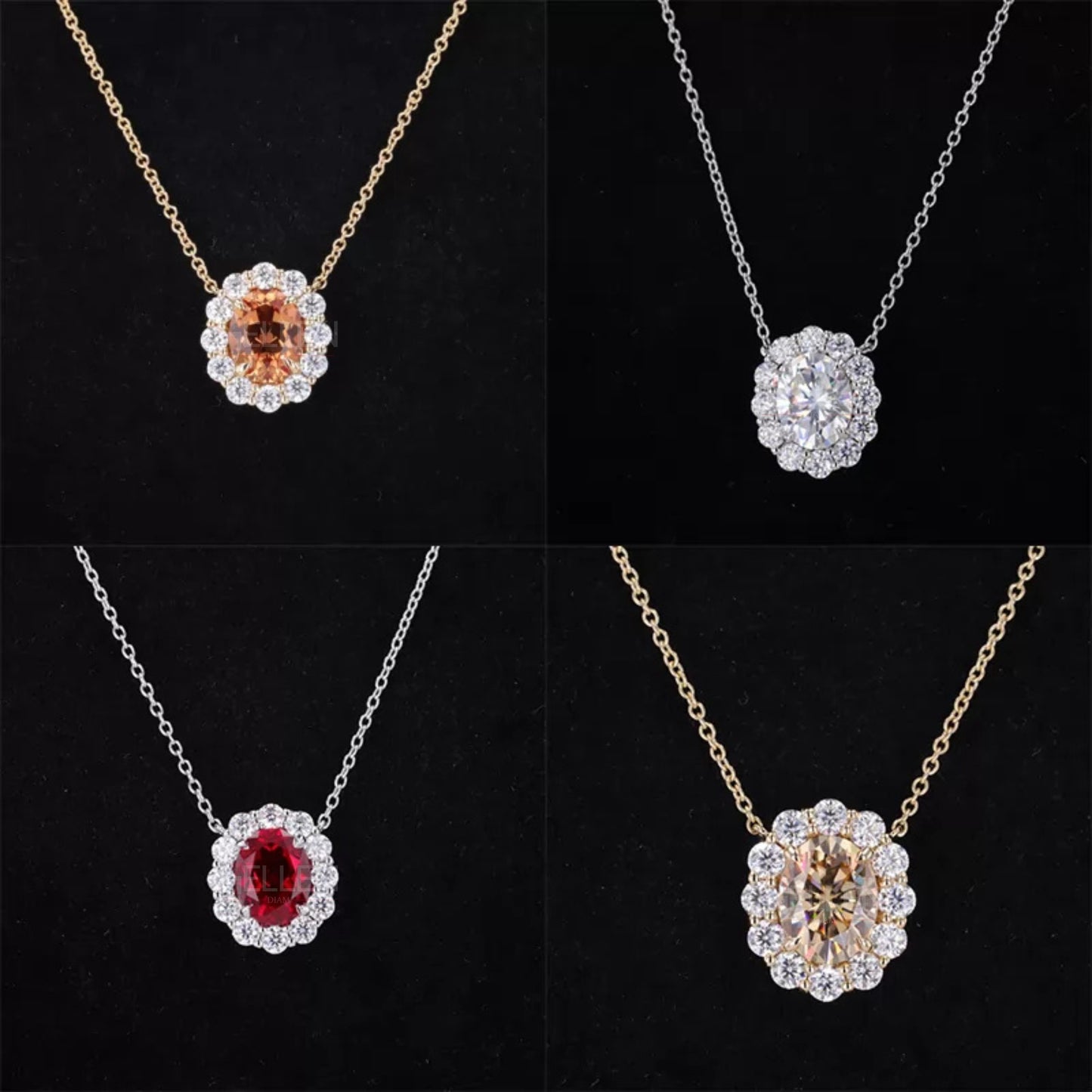 Halo solitaire necklace with your choice of oval gemstone or moissanite – elegant and customizable pendant