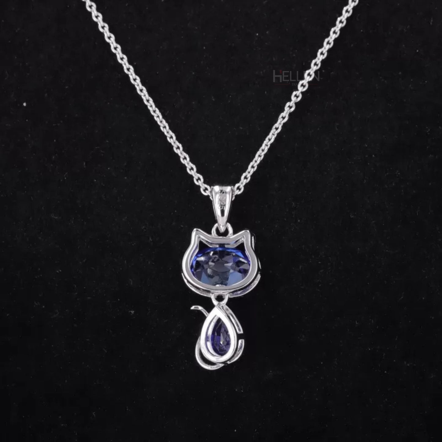 Pear & Oval Cut Gemstone Cat Animal Necklace, Your Choice of Color