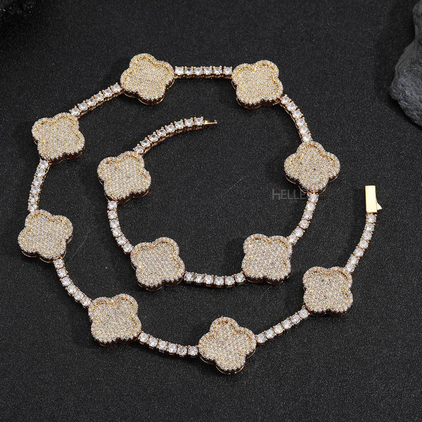 Clover Tennis Chain With Round Cut Moissanite - Unisex