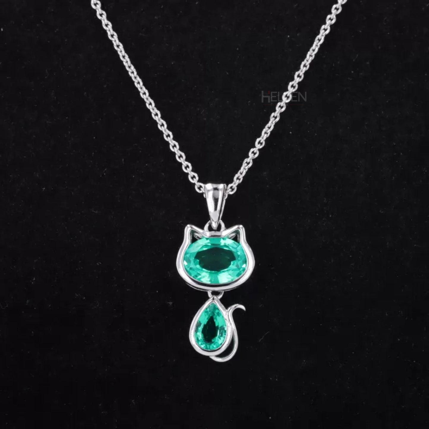 Pear & Oval Cut Gemstone Cat Animal Necklace, Your Choice of Color