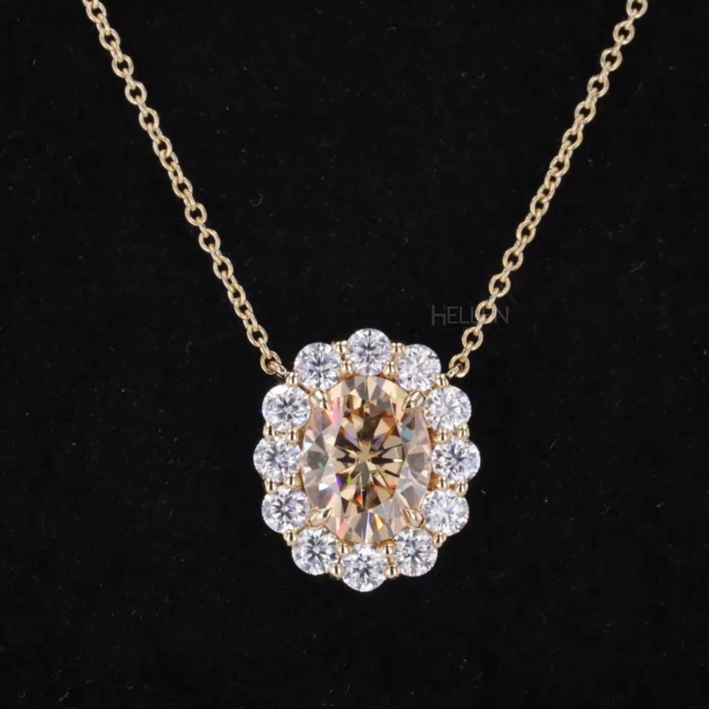 Oval Gemstone or Moissanite Halo Solitaire Necklace of Your Choice