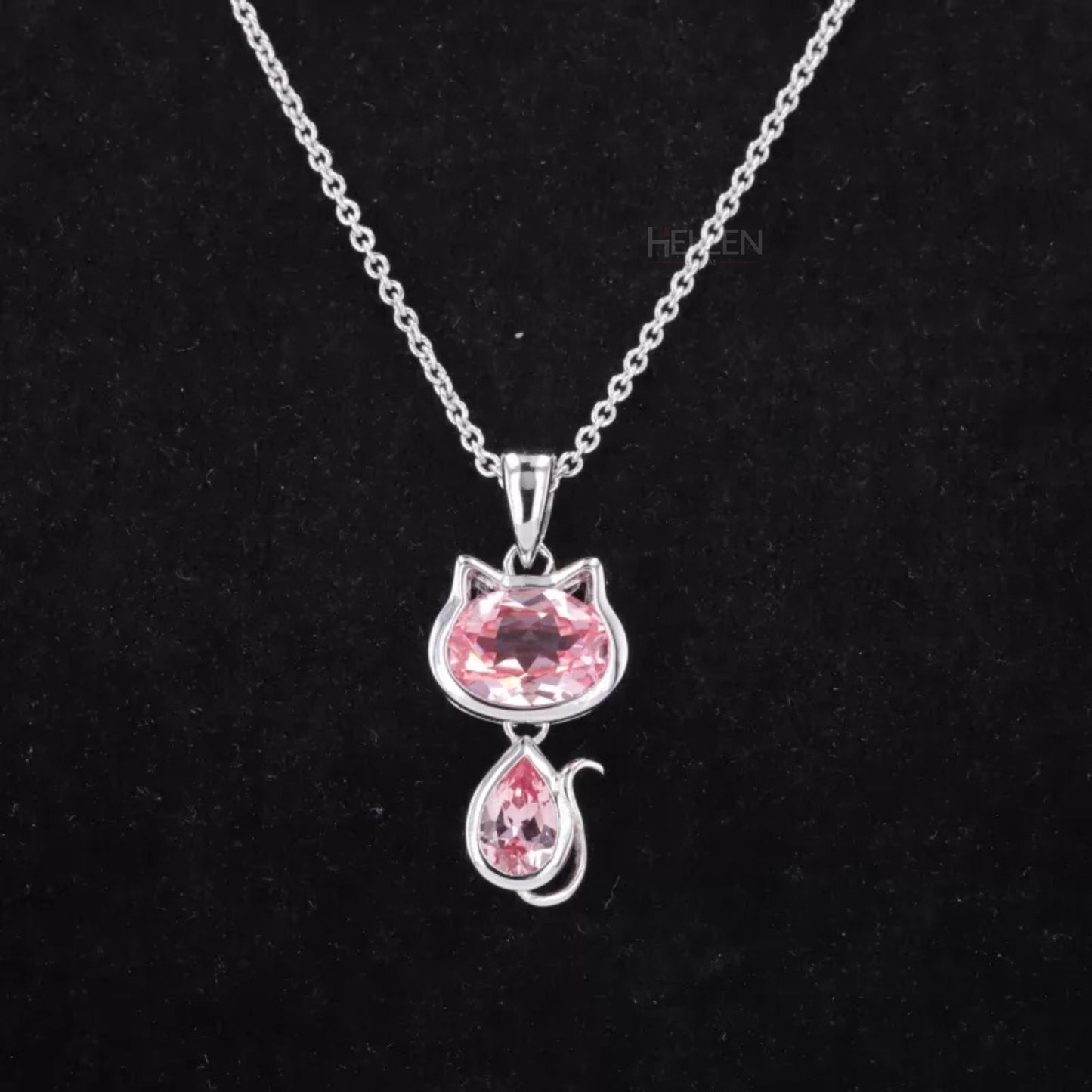 Pear & Oval Cut Gemstone Cat Animal Necklace, Your Choice of Color