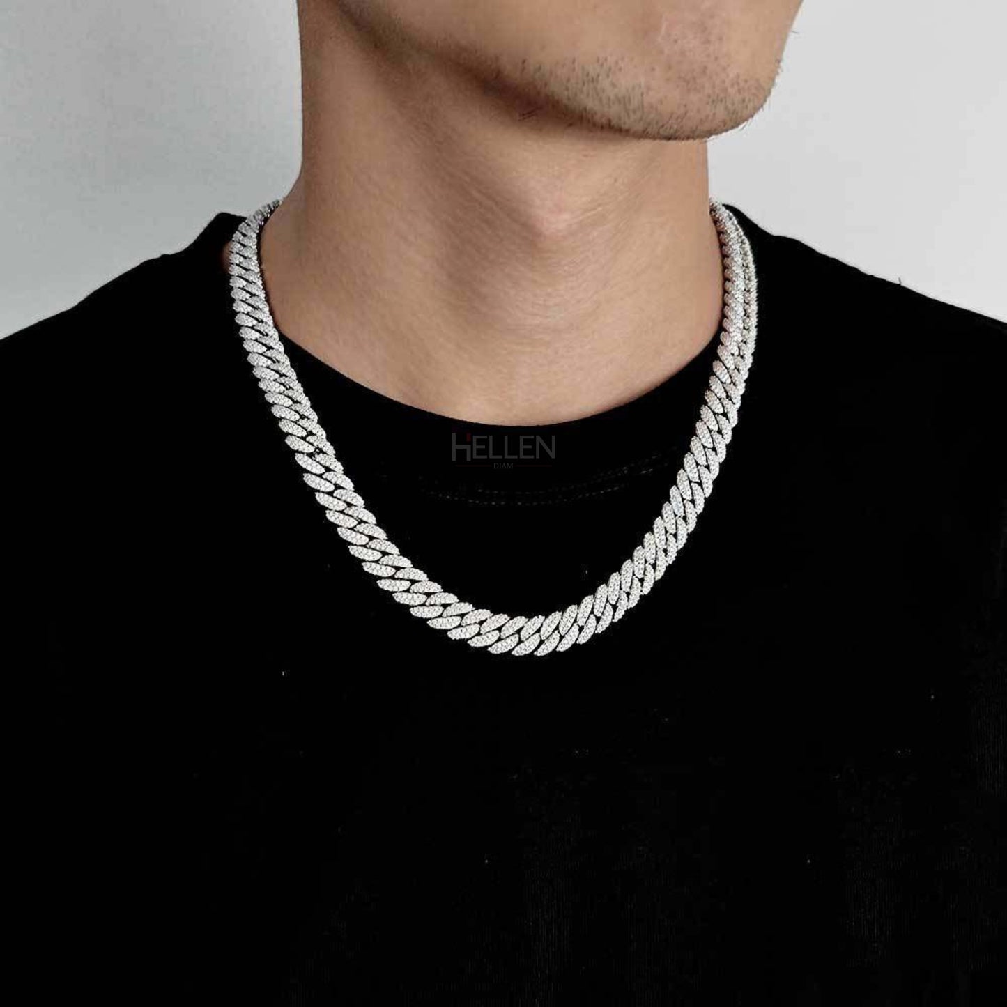 10MM Iced Out Cuban Chain For Men's With Round Cut Moissanite
