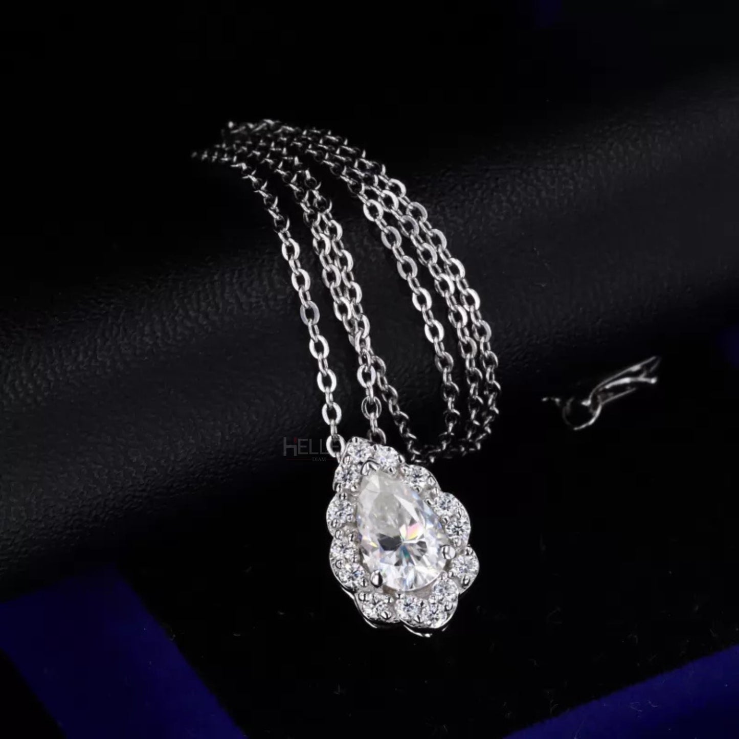 Pear Cut Halo Moissanite Necklace With Hidden Loop