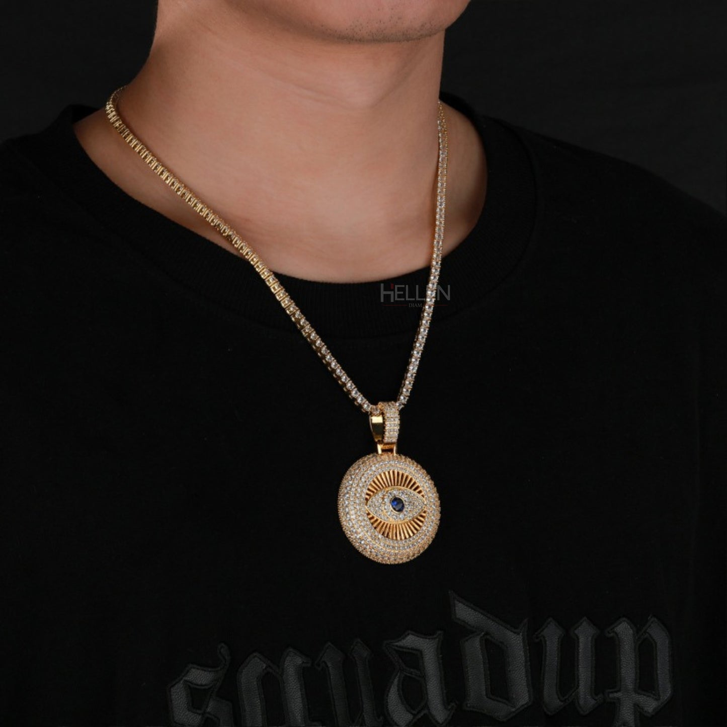 Iced Out Gods Eye Round Pendant with Moissanite