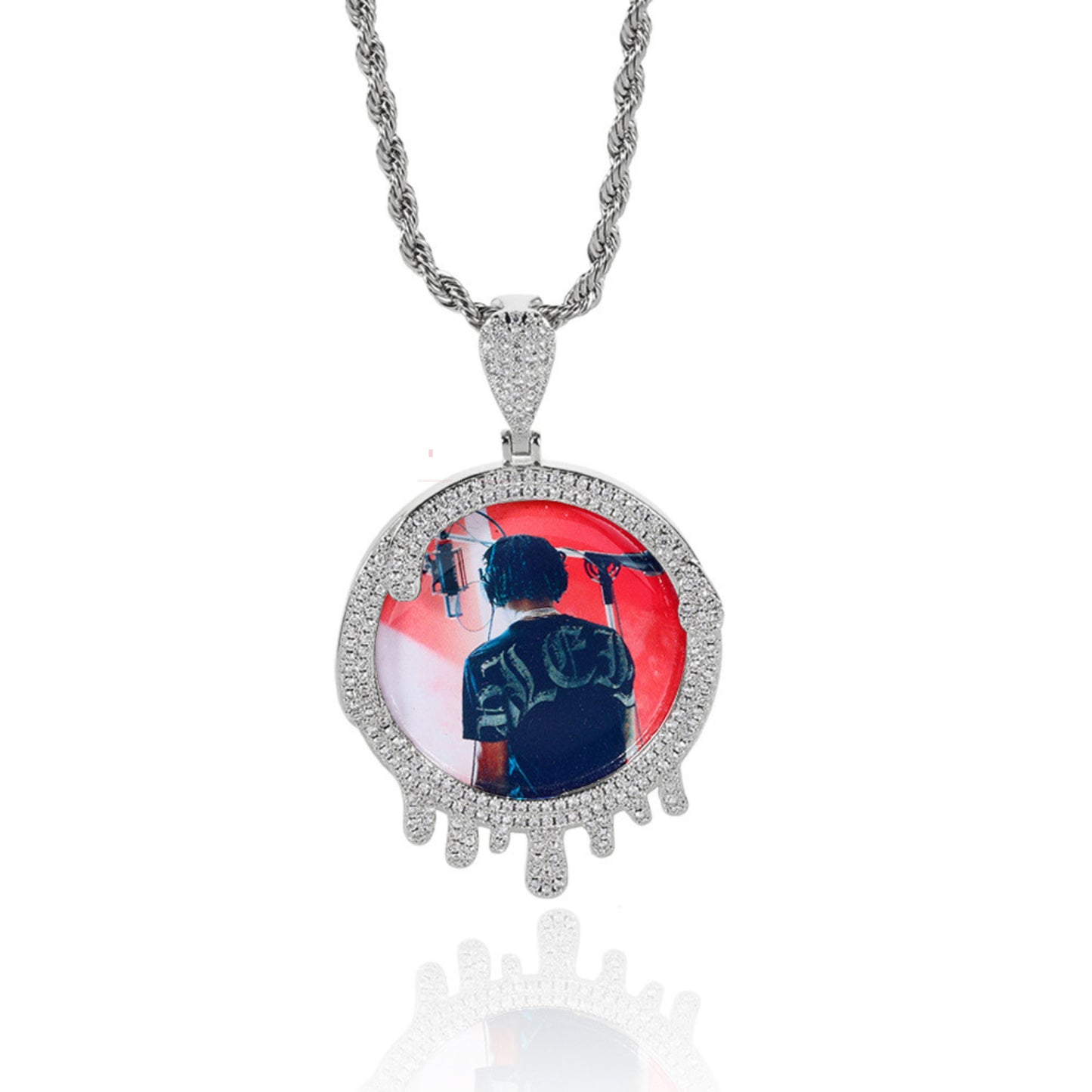 Personalized Melting and Drop Memory Pendent With Moissanite
