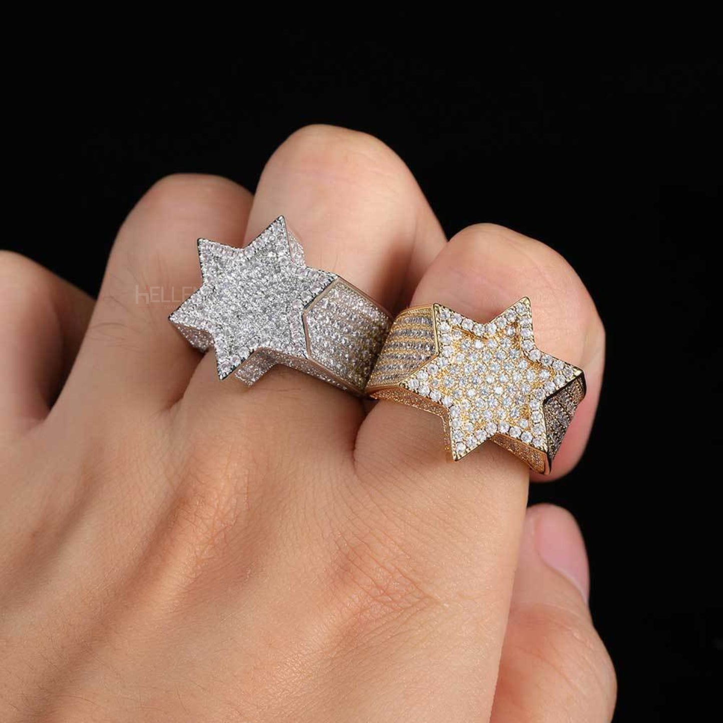 Iced Out Star Shaped Hip Hop Round Cut VVS Moissanite Ring