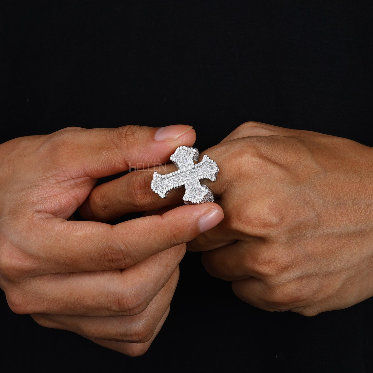 Hip Hop Large Cross VVS Moissanite Bling Ring