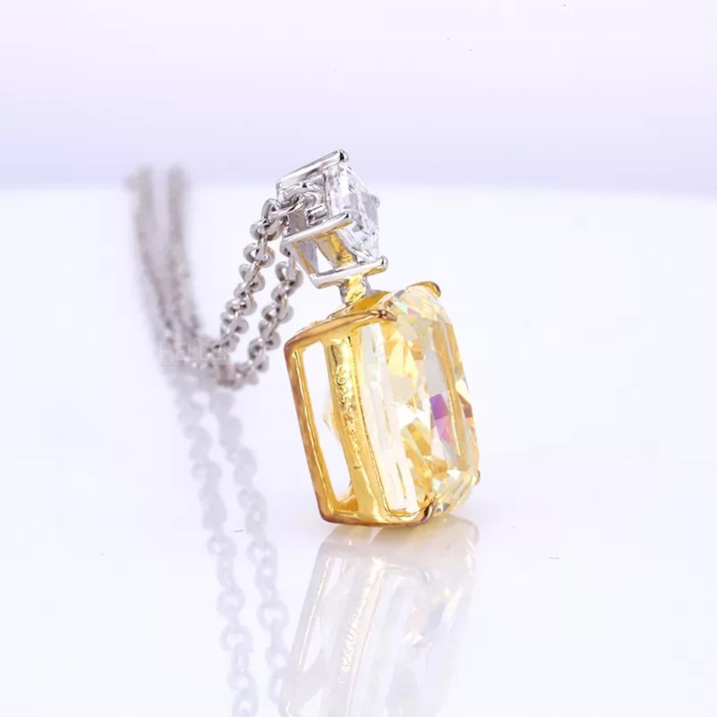 Elongated Cushion Yellow Sapphire & Princess Moissanite Necklace