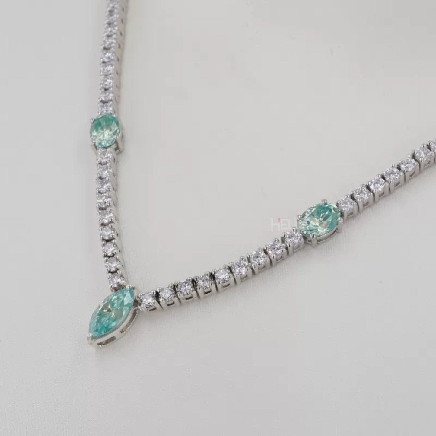Oval, Marquis & Round Cut Blue-Green Moissanite Tennis Necklace