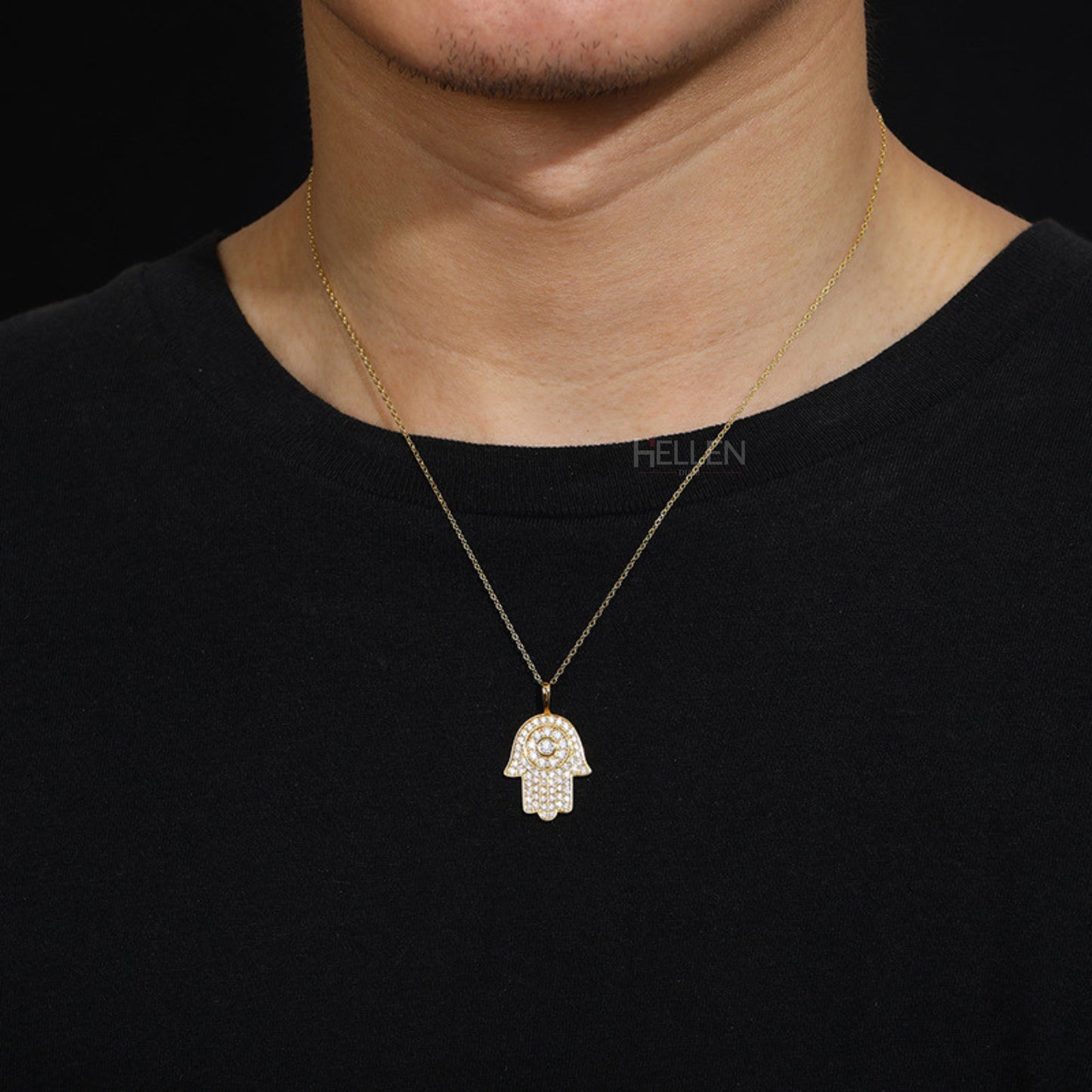 Hamsa Diamond Iced Out Pendent For Men's