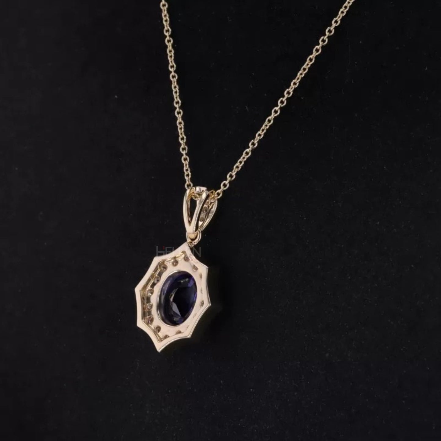 Vintage Blue Oval Cut Sapphire & Moissanite Necklace