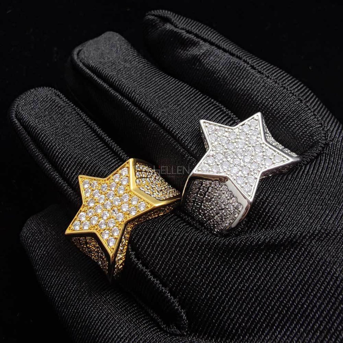 Iced Out Star Shaped Hip Hop Round Cut Moissanite Ring