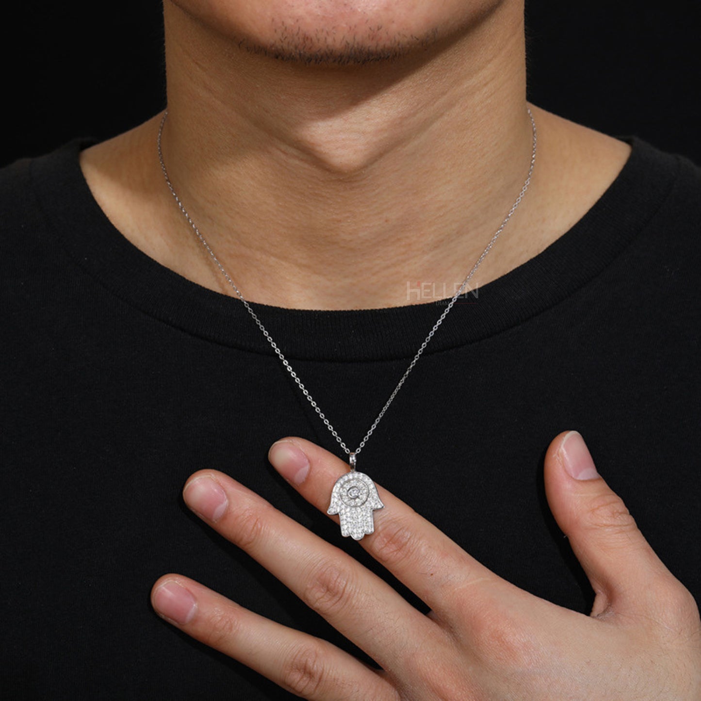 Hamsa Diamond Iced Out Pendent For Men's