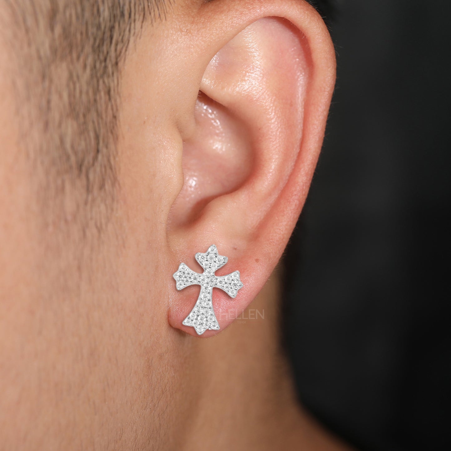 Elegant Round Cut Moissanite Studded Cross Hip-Hop Studs