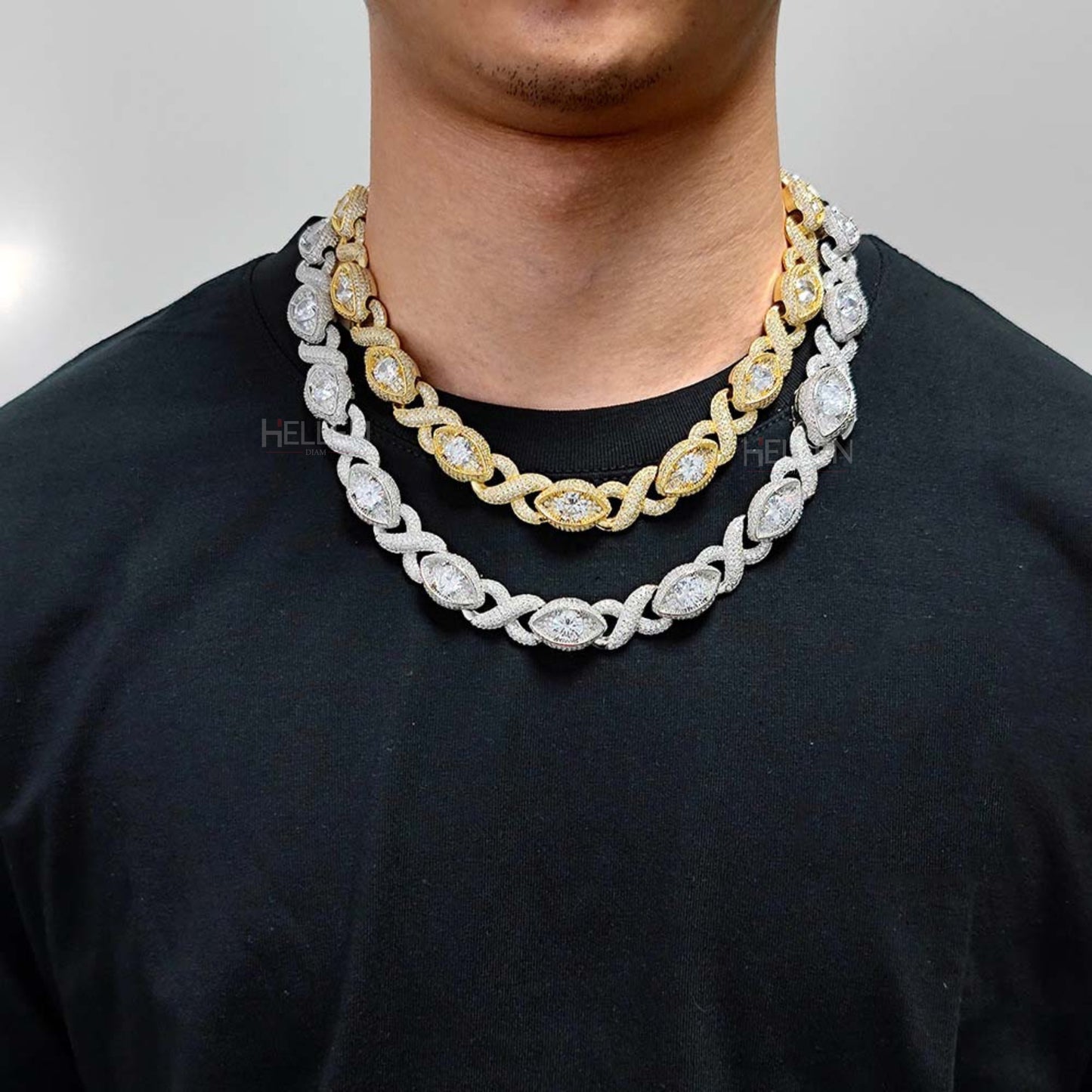 12MM hip-hop chain with infinity links and open eye design – solitaire moissanite brilliance for bold looks
