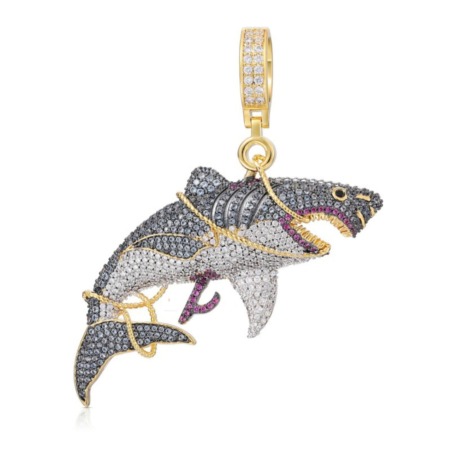 Iced Out Haunted Shark Pendant With Rope Chain
