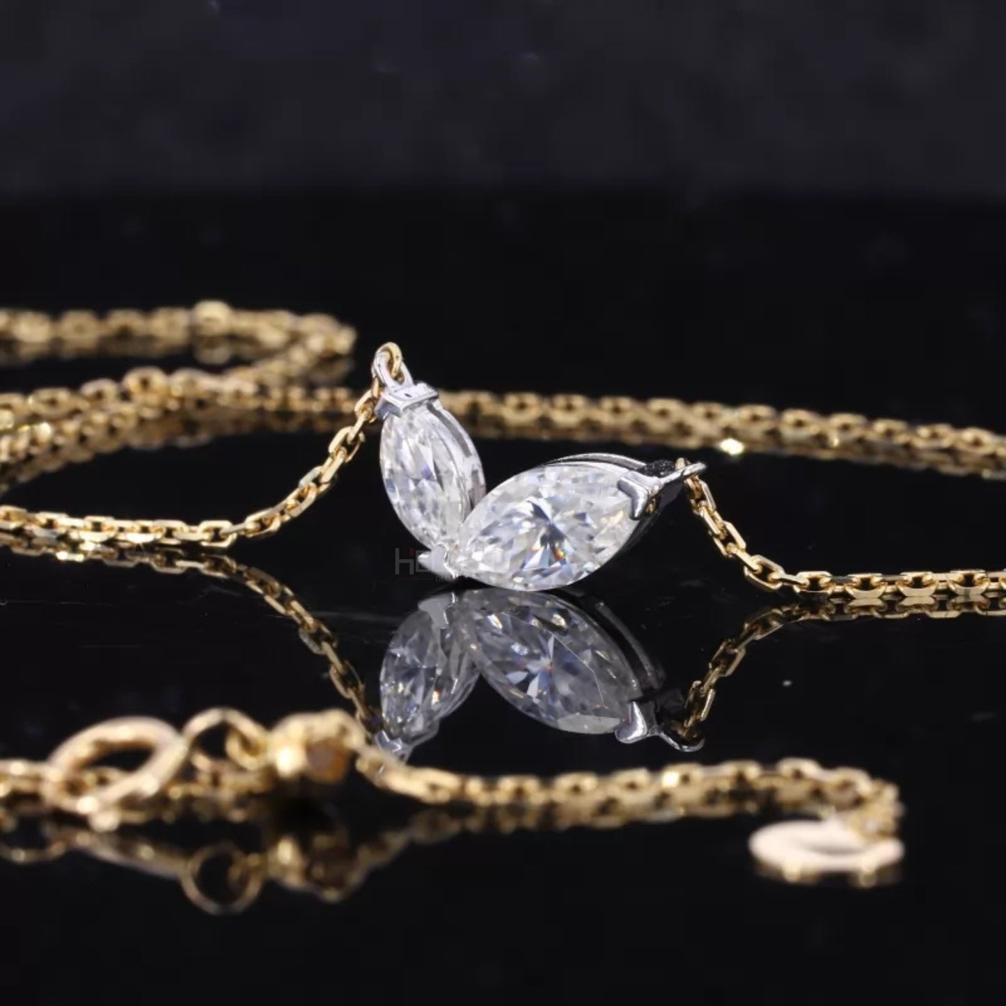 Forever Love 2 Stone Marquis Cut Moissanite Necklace