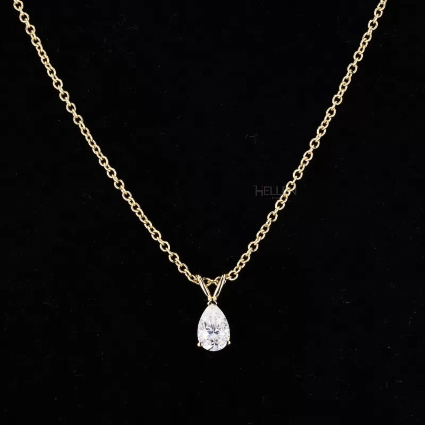 Pear cut moissanite solitaire necklace with 3 prongs and dual loops – secure brilliance with elegant drop