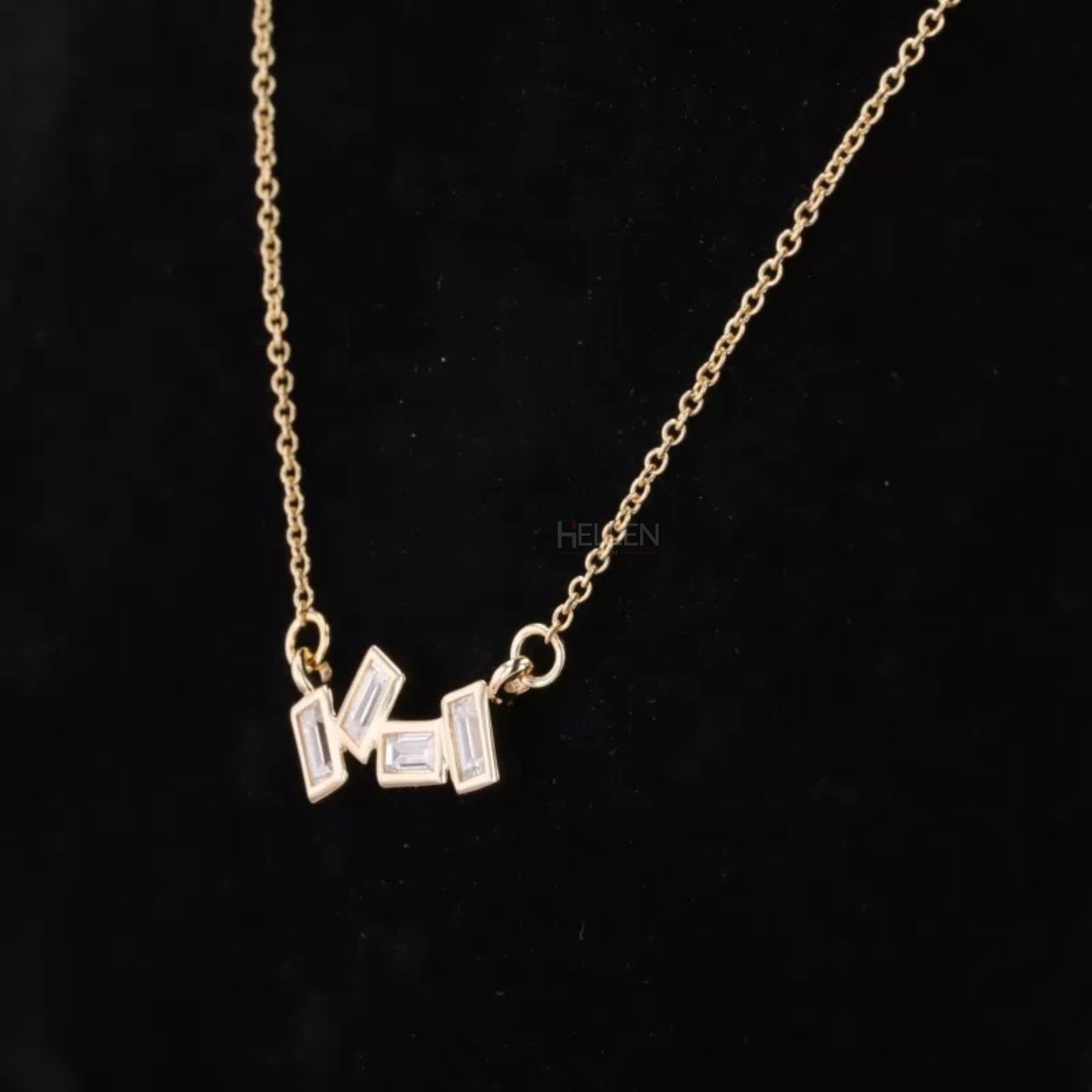 Emerald Cut Moissanite Un-even Setting Necklace