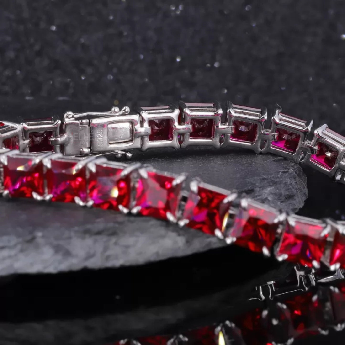 Red Ruby Gemstone Asscher Cut Claw Prong Tennis Bracelet