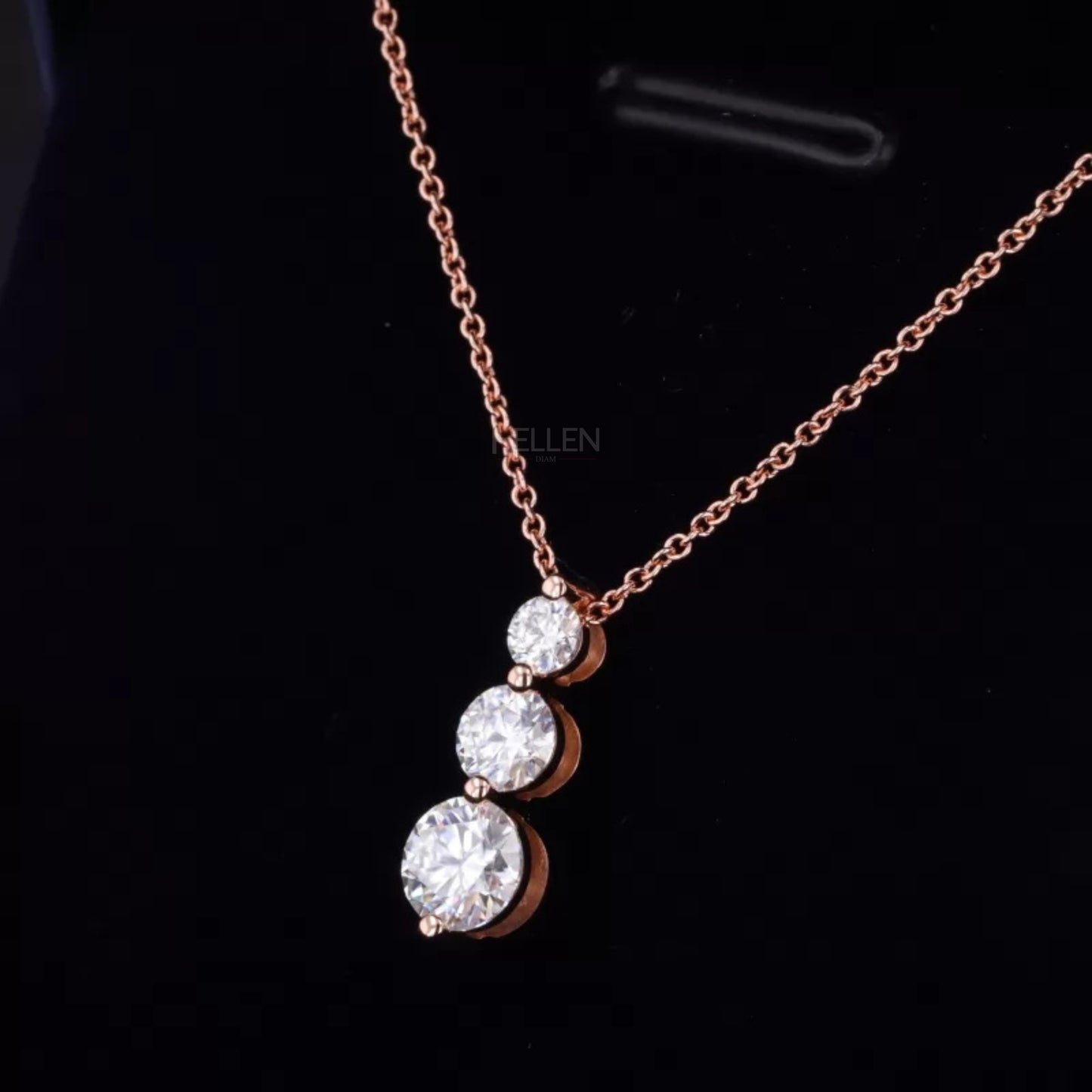 3 Stone Ascending Size Round Cut Moissanite Necklace