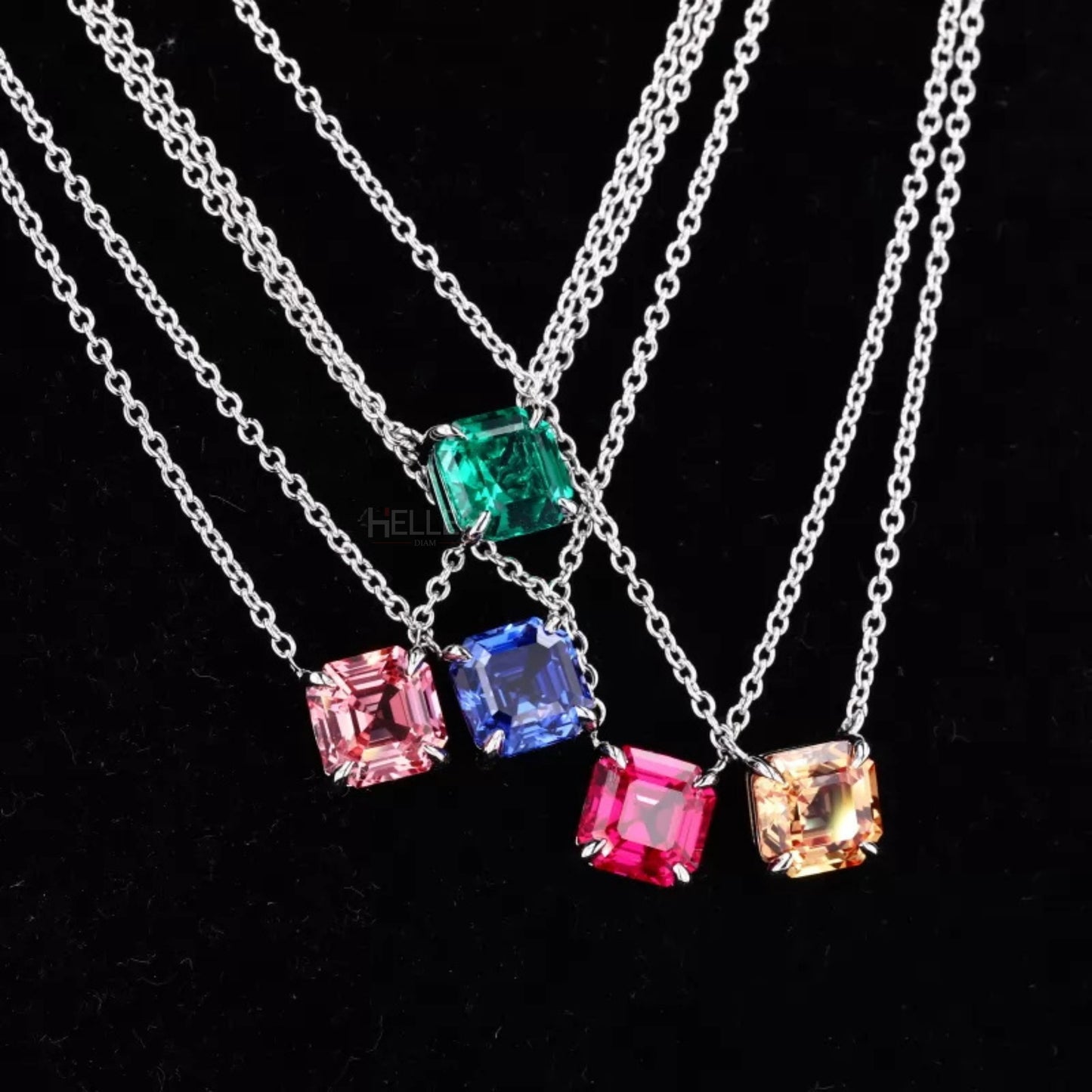 Asscher Cut 4 Prong Solitaire Gemstone Necklace of Your Choice
