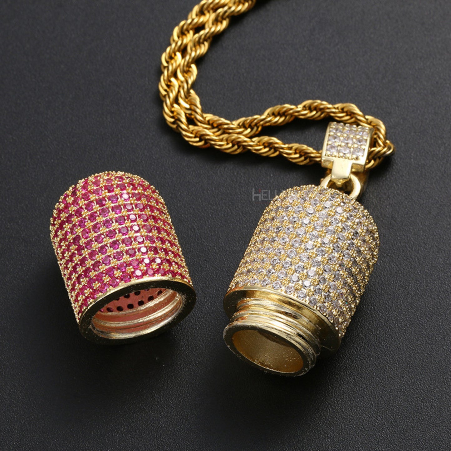 Chill Pill Capsule pendant With Moissanite And Pink Sapphire