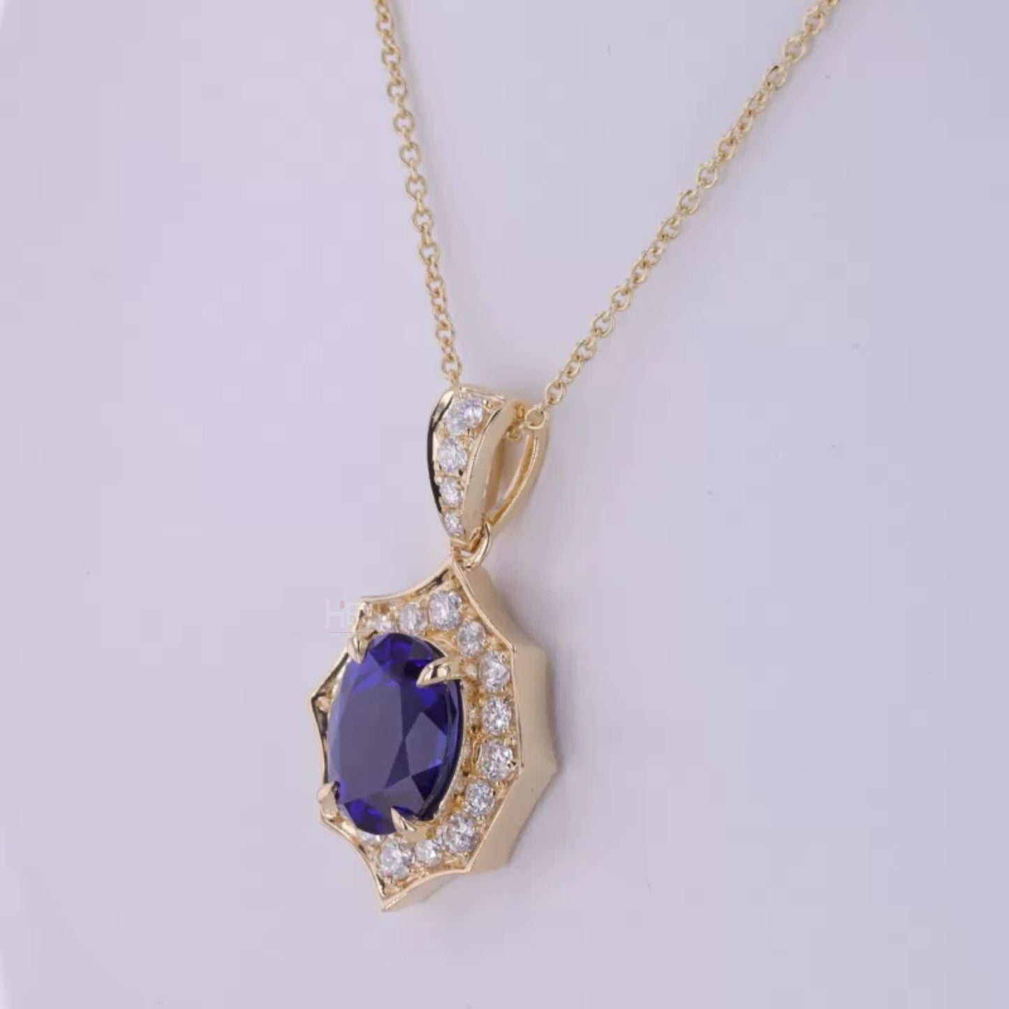 Vintage Blue Oval Cut Sapphire & Moissanite Necklace