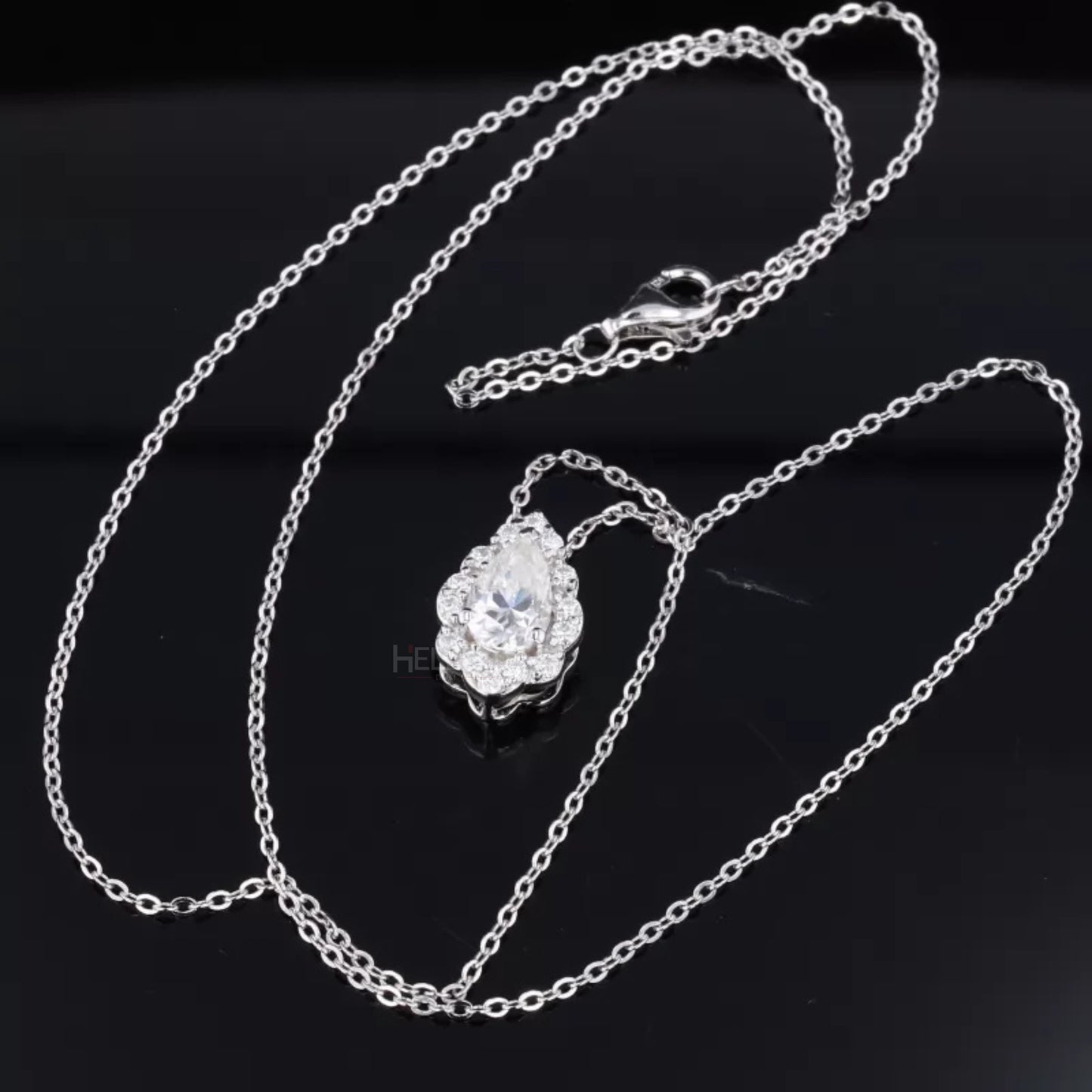 Pear Cut Halo Moissanite Necklace With Hidden Loop