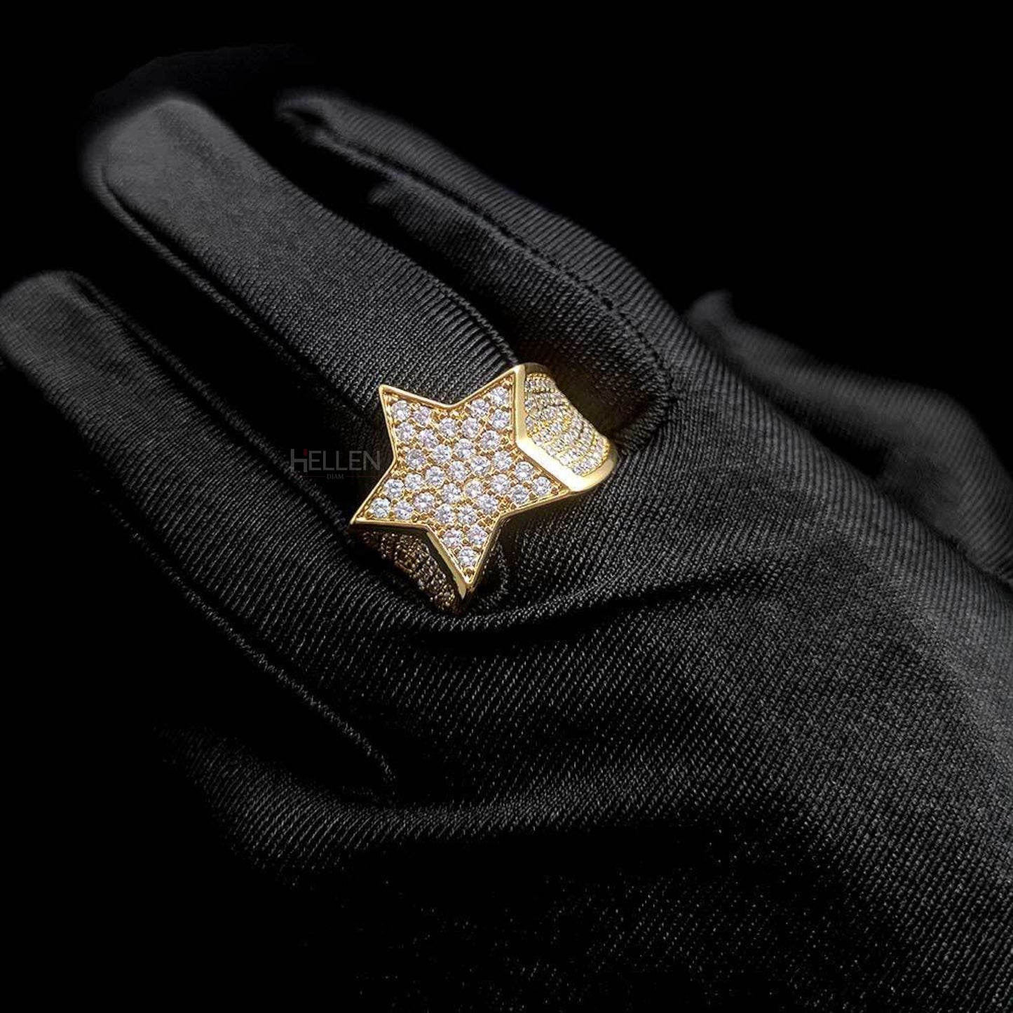 Iced Out Star Shaped Hip Hop Round Cut Moissanite Ring