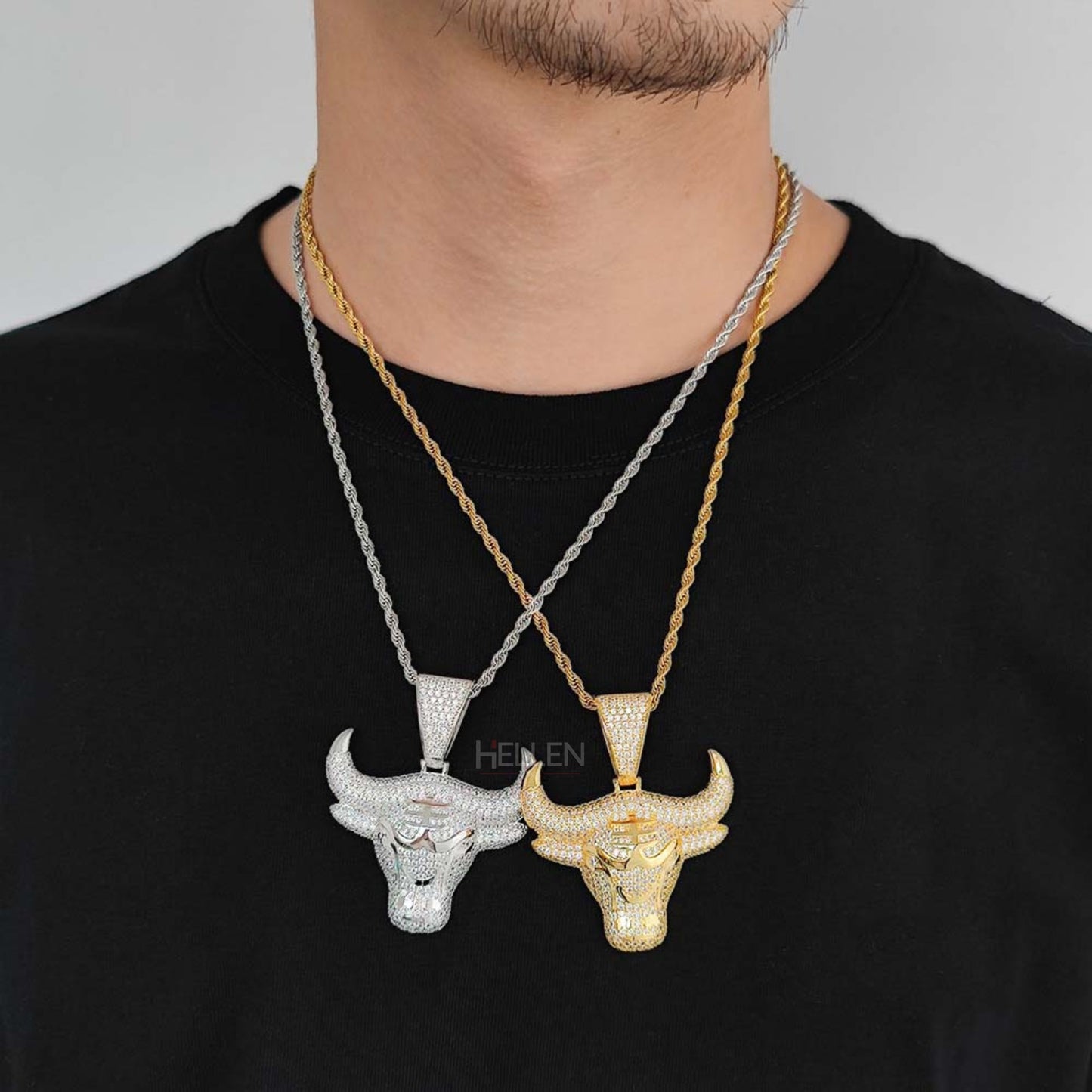 Diamond Studded Bull Head Pendent for Him - 925 Stearling