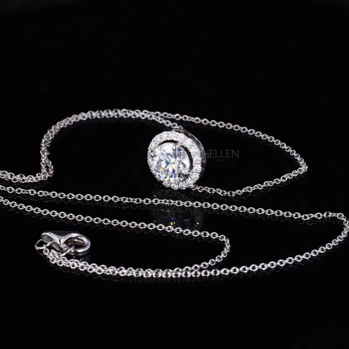 Everyday Round Cut Halo Moissanite Necklace