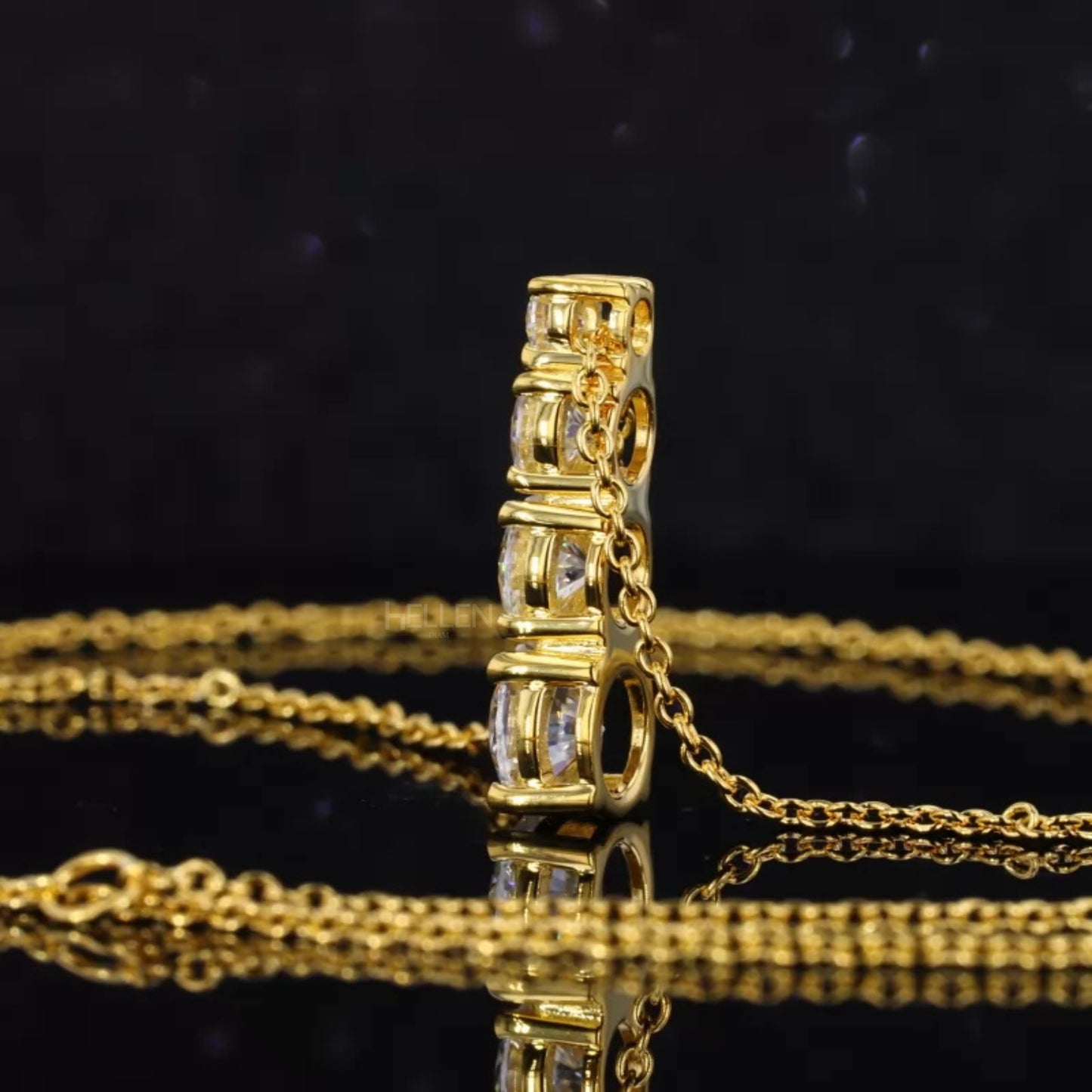Round Cut Small Ascending Line, Long Pendant Necklace