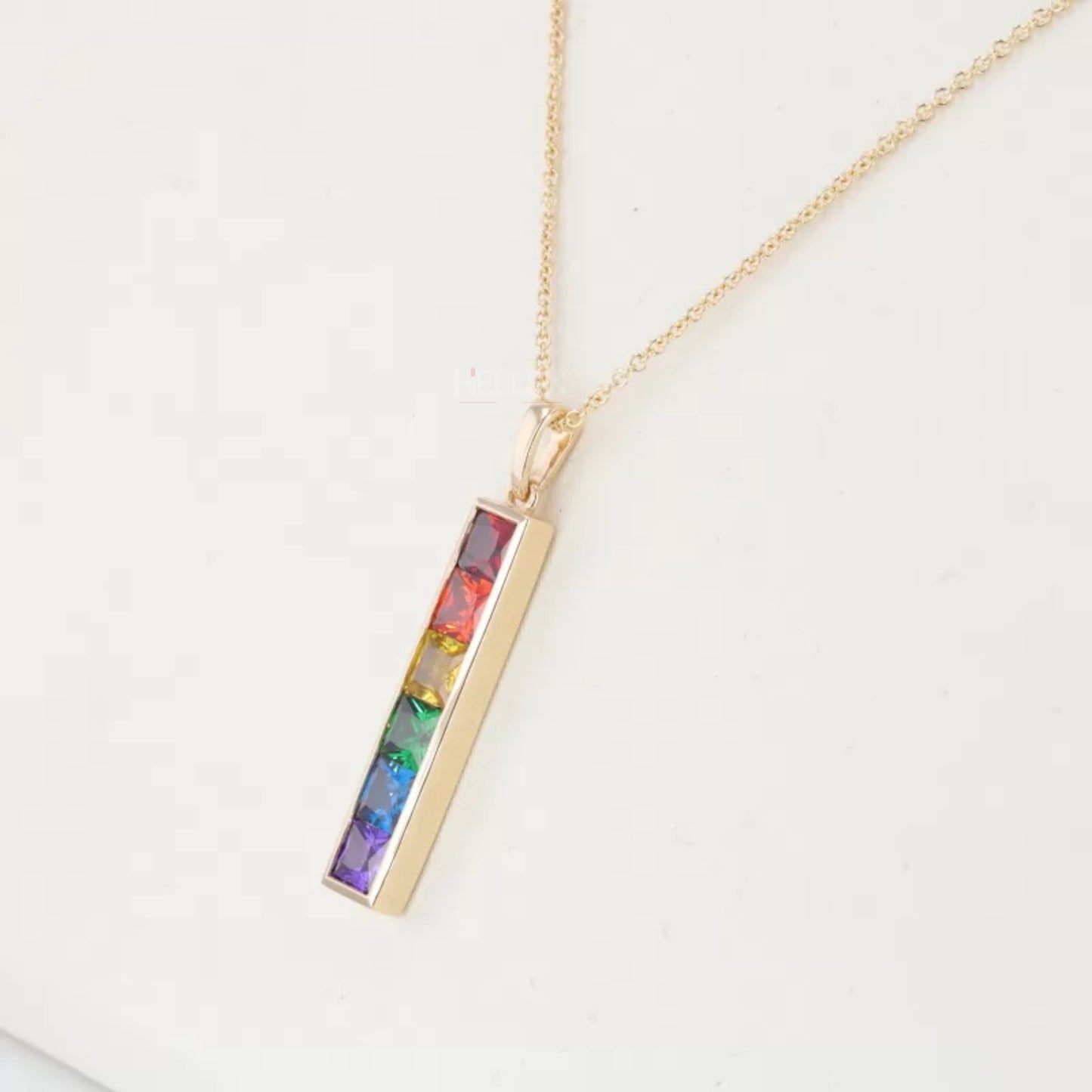 Single Line Rainbow style Princess Cut Mixed Gemstone Necklace