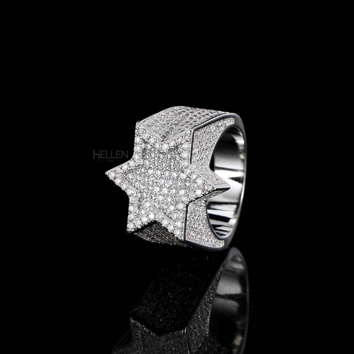 Iced Out Star Shaped Hip Hop Round Cut VVS Moissanite Ring