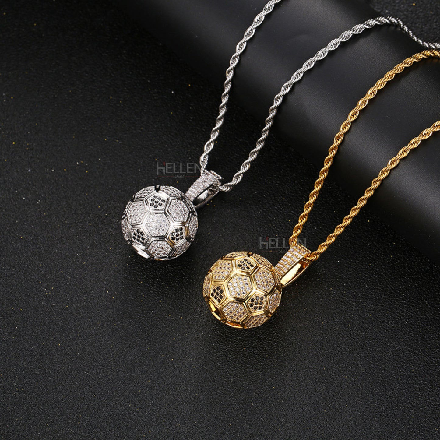 Iced Out Football/soccer Charm Pendant With Chain For Him