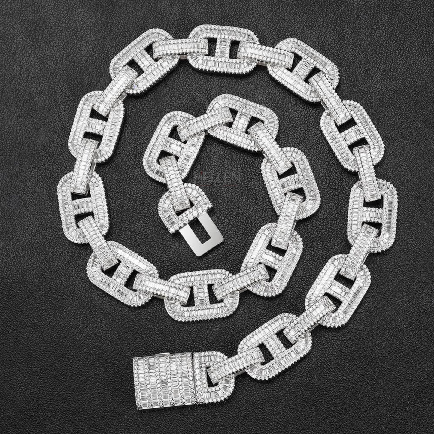 15MM Round And Baguette Cut Moissanite Coffee Bean Hip Hop Chain