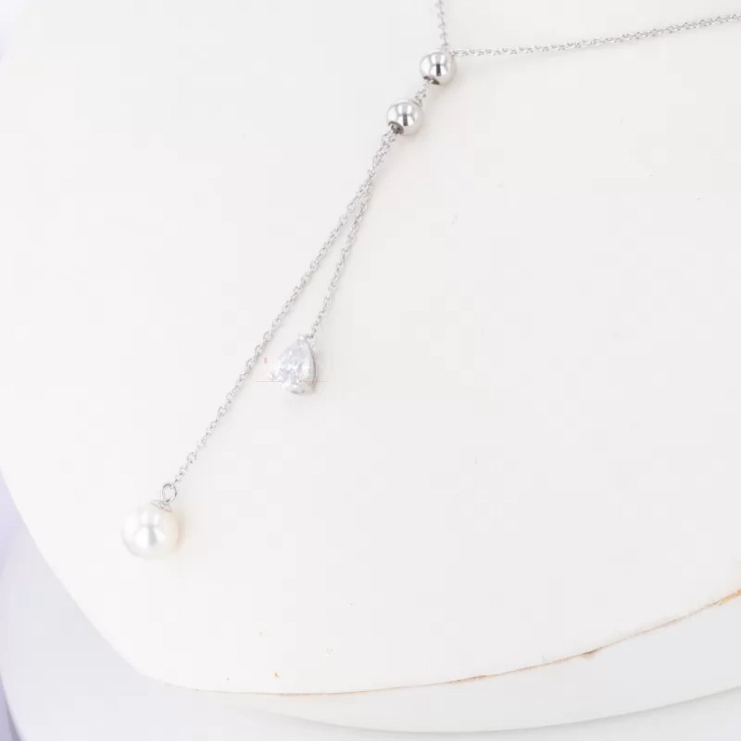 Elegant Pear Cut Moissanite And Pearl Adjustable Necklace