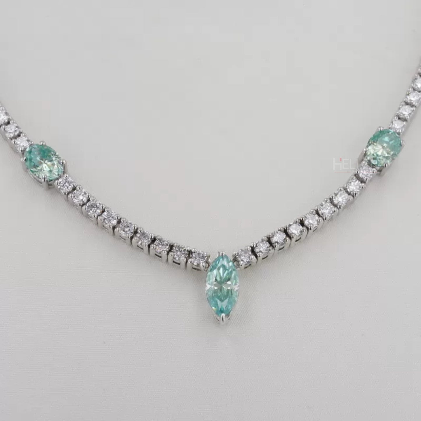 Oval, Marquis & Round Cut Blue-Green Moissanite Tennis Necklace