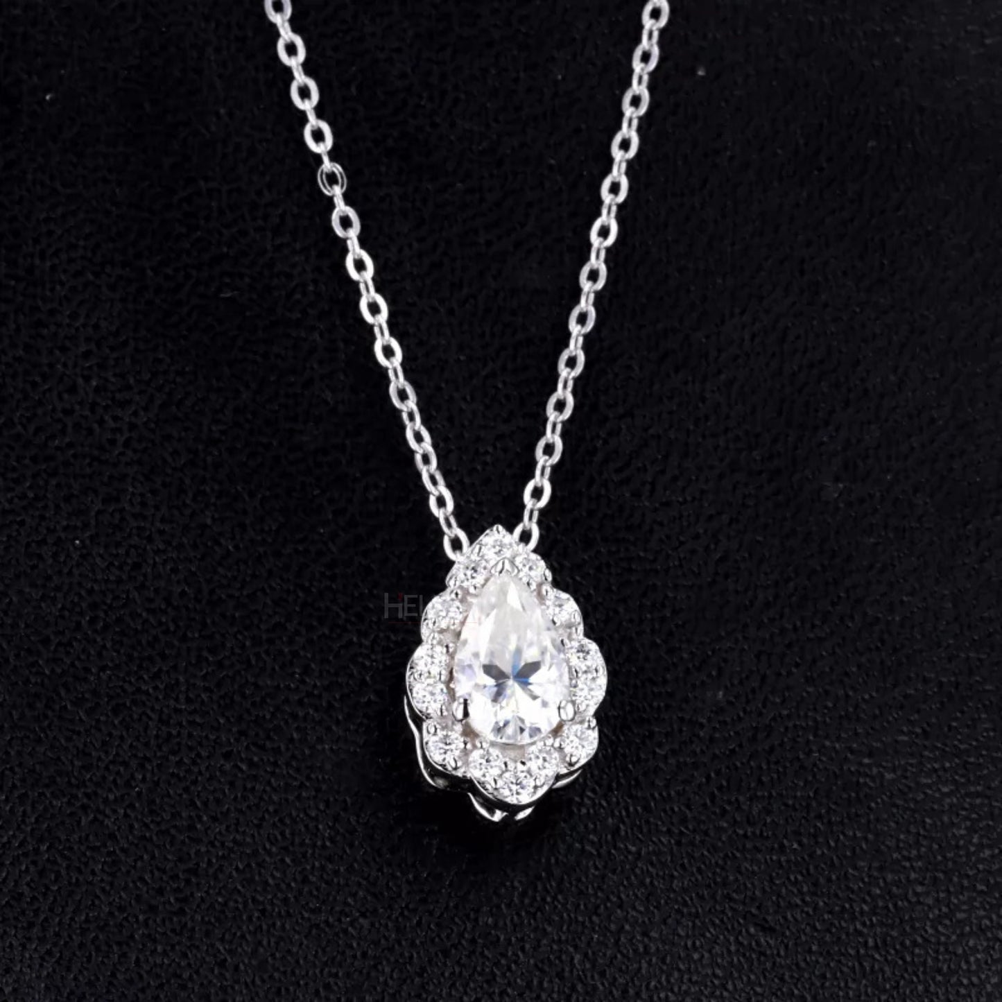 Pear Cut Halo Moissanite Necklace With Hidden Loop