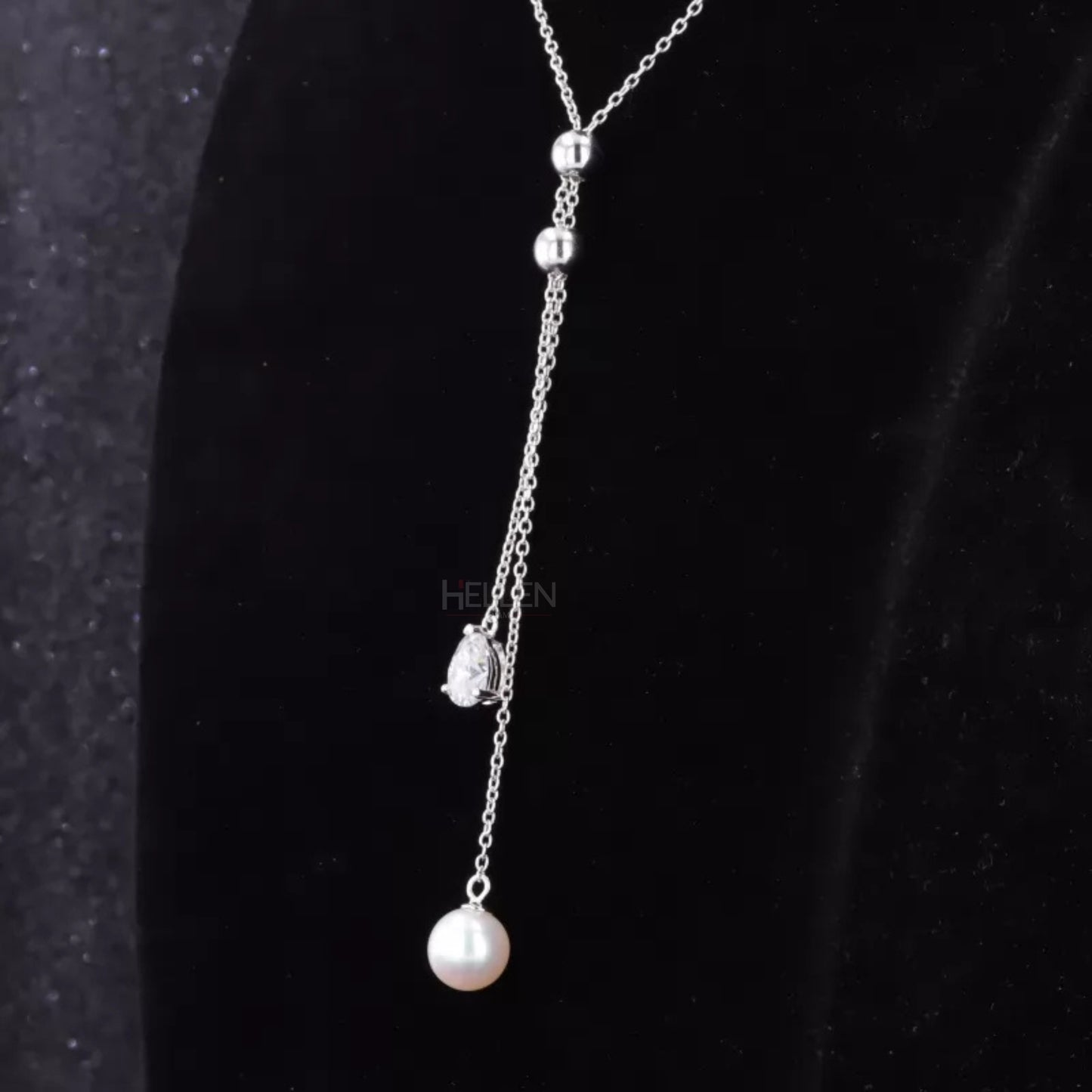 Elegant Pear Cut Moissanite And Pearl Adjustable Necklace