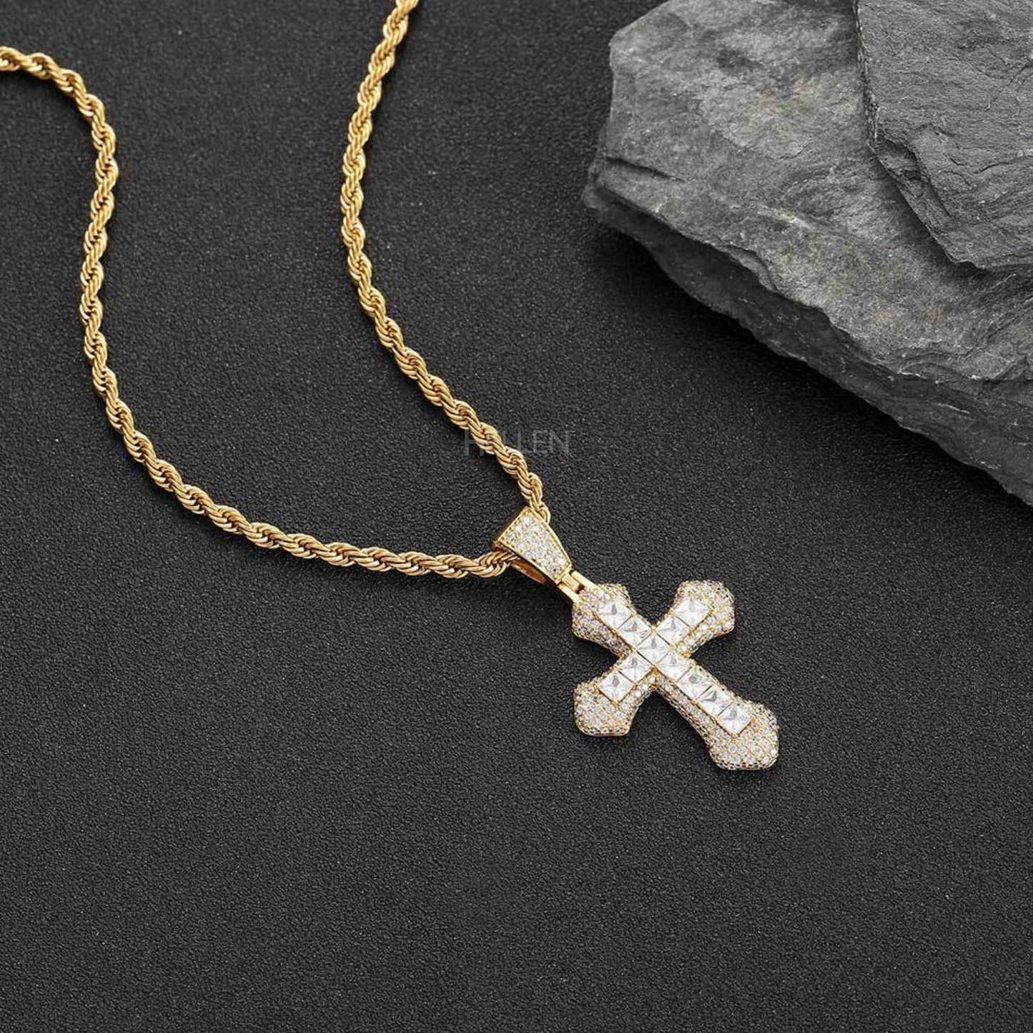 Hip Hop Crossed Pendent With Gemstone And Moissanites of You Choice