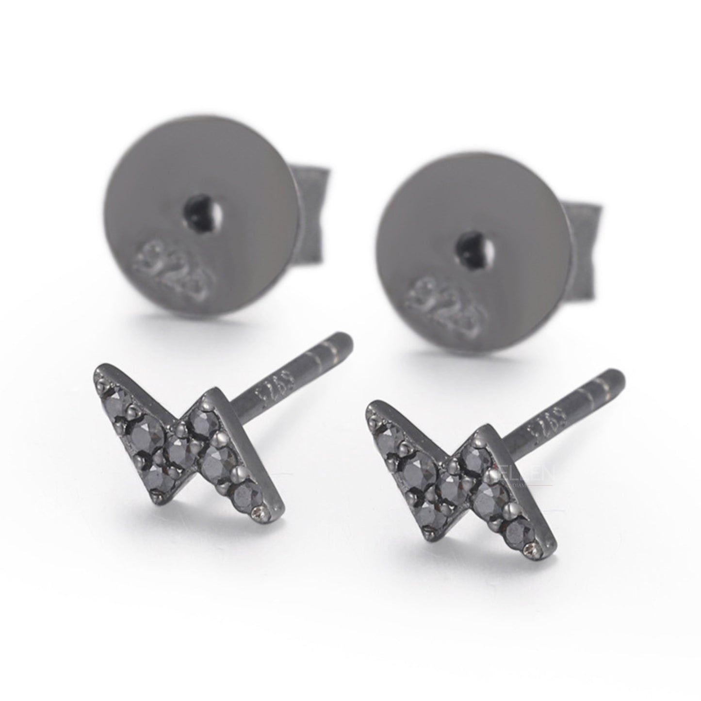 Men's Lightening Flash Black Studs With Black Round Moissanite