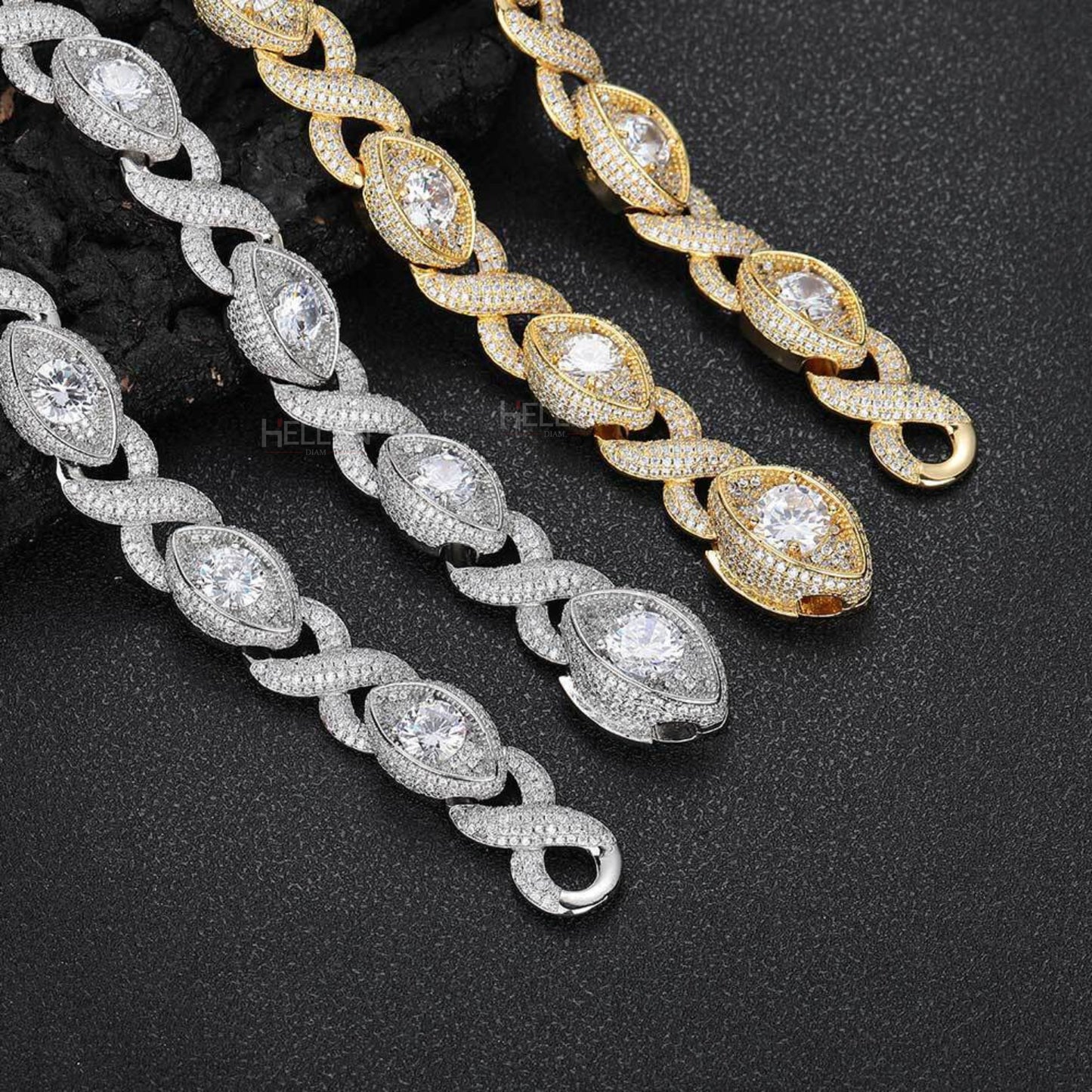 12MM Infinity and Open Eye Round Cut Solitaire Hip Hop Chain With Moissanite