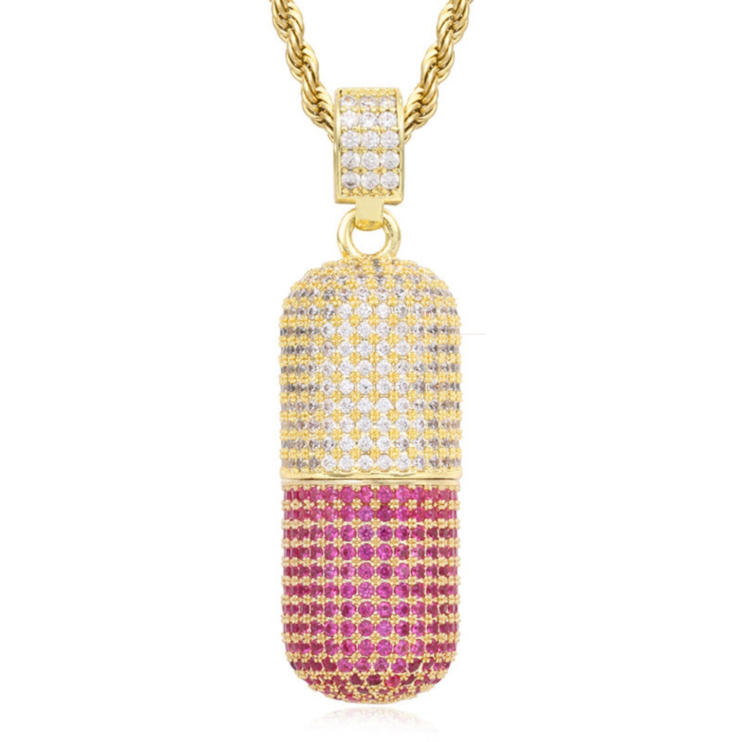 Chill Pill Capsule pendant With Moissanite And Pink Sapphire