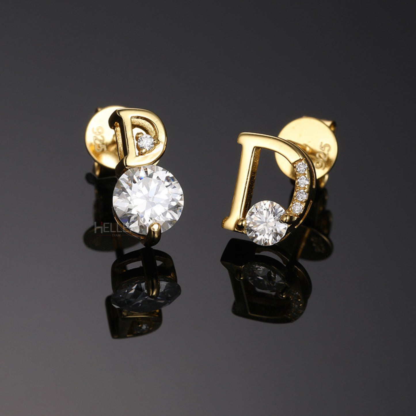 Alphabet D Un-Even Size Earrings Studs